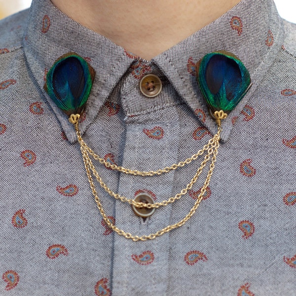 MADE TO ORDER - Peacock Feather Collar Clip Collar Chain