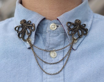 Bronze Octopus Collar/ Cardigan Clip