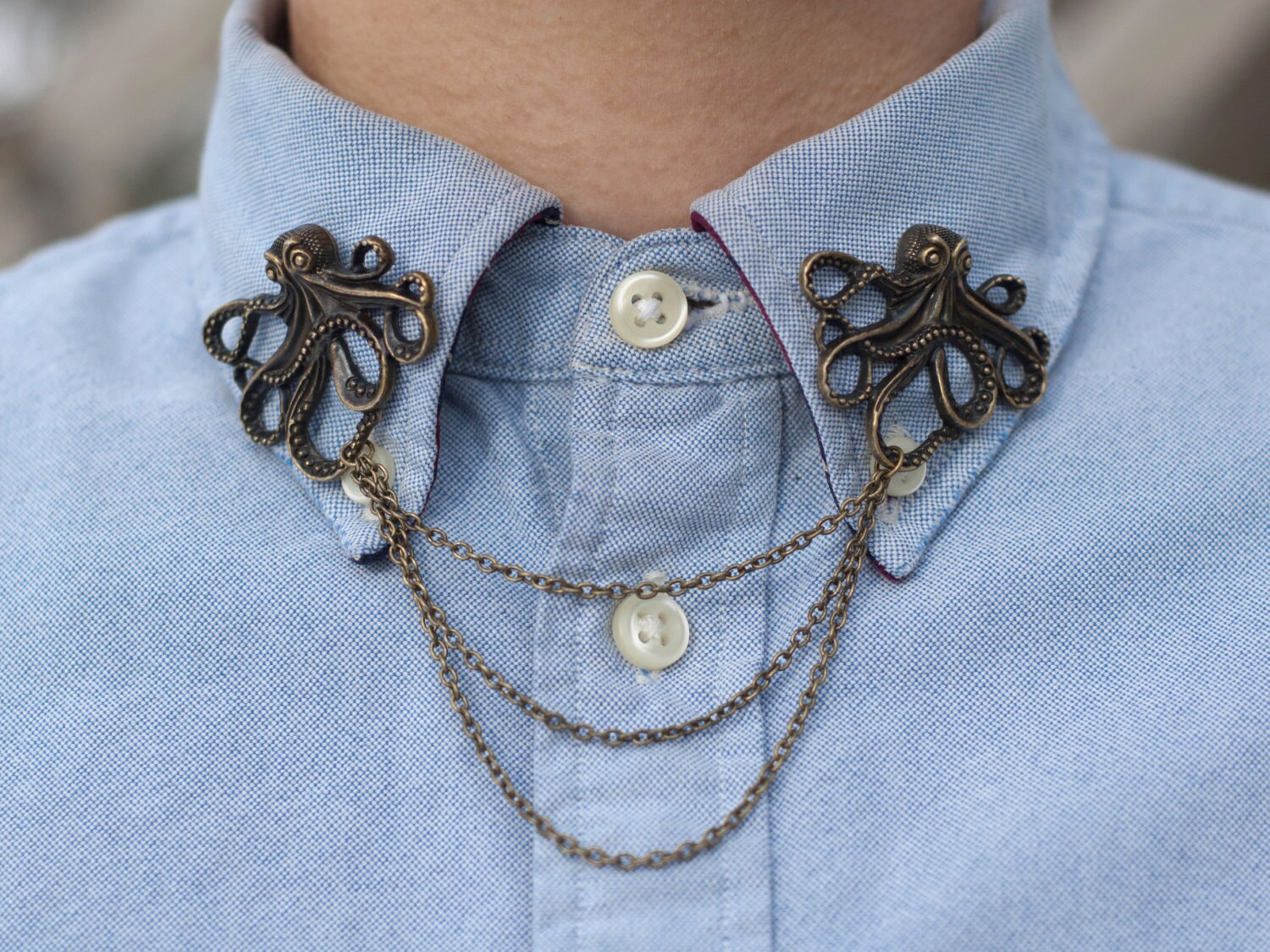 Bronze Octopus Collar/ Cardigan Clip