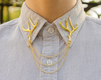 Gold Deer Antler Collar Chain/ Cardigan Clip