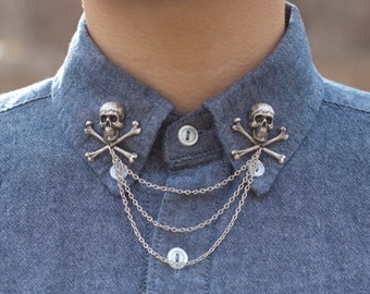 Silver Skull and Crossbones Collar Chain/ Cardigan Clip