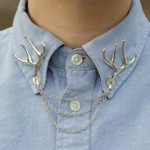 Silver Deer Antler Collar Clip Collar Chain