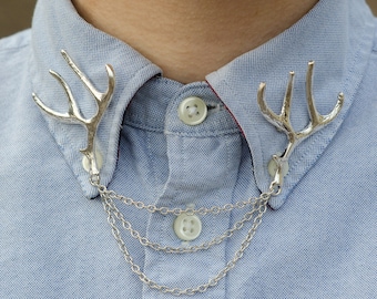 Silver Deer Antler Collar Clip Collar Chain