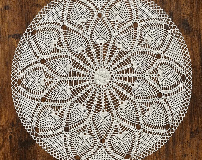 Handmade Ivory Cotton Pineapple Lace Doily, Cathedral Breeze Table Decor