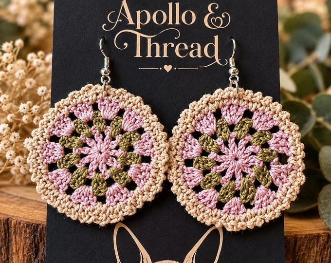 Pink & Olive Crochet Earrings