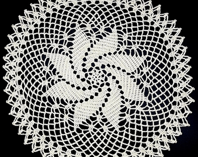 Ivory Spiral Star Crochet Doily, 16 Inch Handmade Lace Table Centerpiece (Numbered Heirloom)