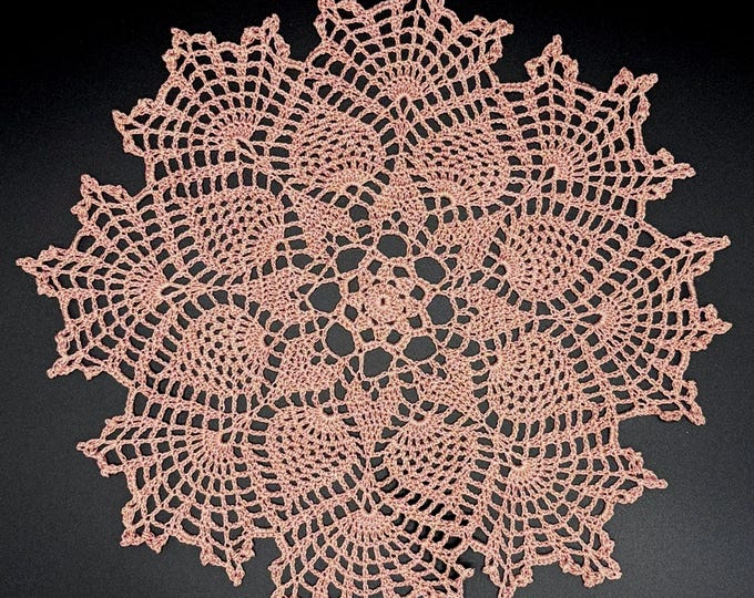 Pink Pineapple Lace Doily, 13 Inch Handmade Table Decor, Heirloom Certificate