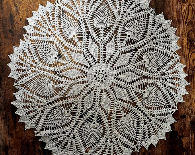 Large Grey Pineapple Crochet Doily, 27 Inch Cotton Lace Table Centerpiece, Heirloom Home Decor