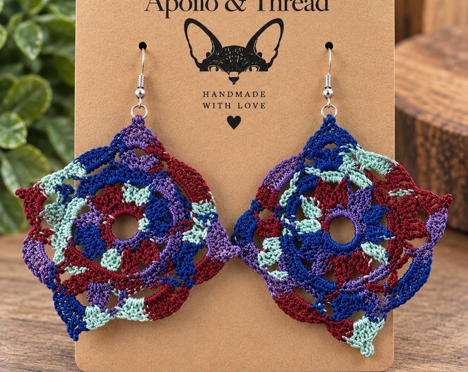 Jewel Tone Crochet Statement Earrings – 2.5 Inch