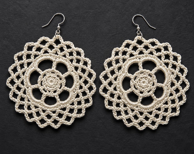 Ivory Crochet Lace Earrings – Doily Statement Earrings