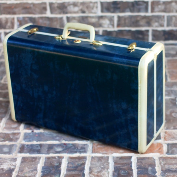 Med 21" Navy Blue Samsonite Suitcase (Circa 1950s) ~ Old Blue Hard Samsonite Luggage ~ Dark Blue Hard Shell Travel Case Train Case