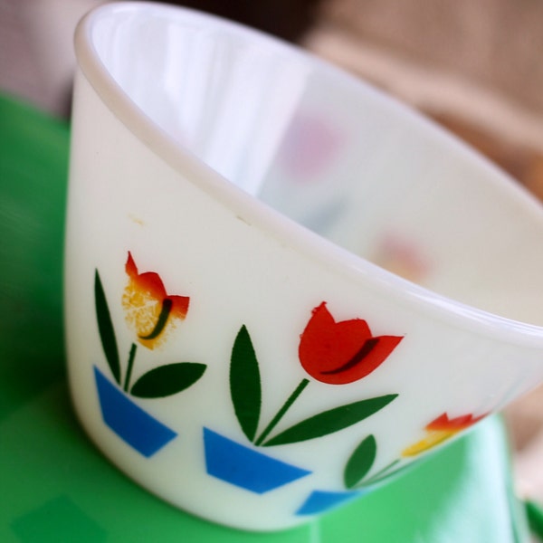 Fire King Oven Ware Tulip Pattern Bowl 4" Tall and 6.5" Wide