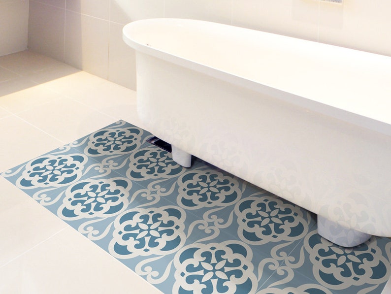 Floor Tile Decals Set Of 15 With Calm Blue Pattern Image 0