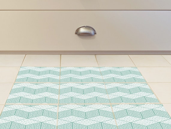 Floor Tile Decals Set Of 15 With Green Geometric Pattern Image 0