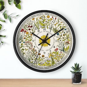 Wandklok, bedrukt met de botanische kaart van Linnaeus' bloemenklok