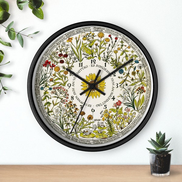 Wall Clock, printed with the botanical chart of Linnaeus's flower clock