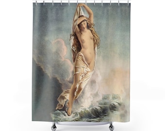Ocean Queen Vintage Poster Shower Curtain 1875 Nautical Wall Art Print Bathroom Decor Antique Steamer Ship Gift for Sea Lovers