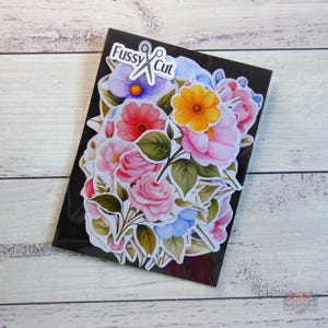 Fussy Cut Clip Art Packs, Flower Cutouts, Mixed Colours, Flowers with Leaves, Paper cut outs, Journal, Card, Scrapbook clipart, 50 pk