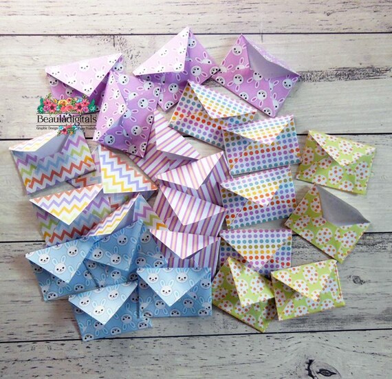 Mini Easter Envelopes & White Card Set, Easter Patterned Envelopes, Easter Bunny Mail, Note Gift, Easter Favors, Easter Stationery, Pk 24