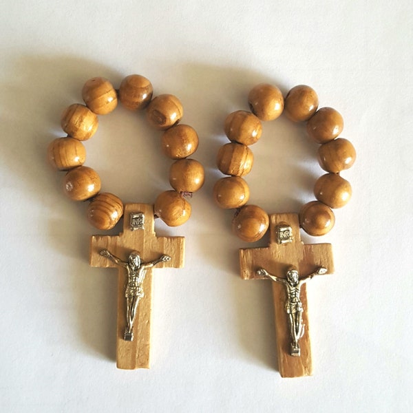 Holy Land Rosary, Wood Rosary Gift For Catholic, Finger Rosary, Olive Wood Rosary, Bethlehem Wood Rosary, Brown, Metal Cross.