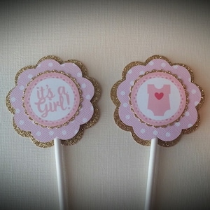It&#39;s a Girl Cupcake Toppers - Baby Girl Cupcake Toppers - Baby Shower Cupcake Toppers - Cupcake Toppers - Set of 12