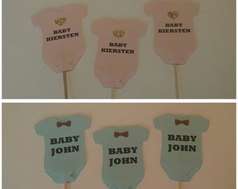 Baby Boy Cupcake Toppers - Baby Girl Cupcake Toppers - Baby Shower Cupcake Toppers Set of 12