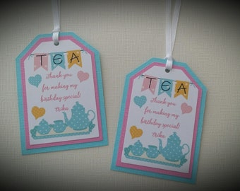 Tea Party Favor Tags - Tea Party Birthday - Tea Party Birthday Favor Tags - Tea Party Birthday Tags -  Tea Party - Favor Tags - Set of 12