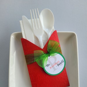 Christmas Party Utensil Holders - Christmas Party Flatware Holders - Holiday Party Table Setting - Christmas Party Table Decor - Set of 10