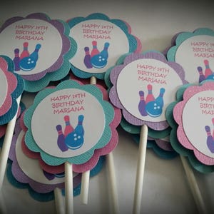 Bowling Party Cupcake Toppers - Bowling Birthday Party Cupcake Toppers - Cupcake Toppers - Set of 12