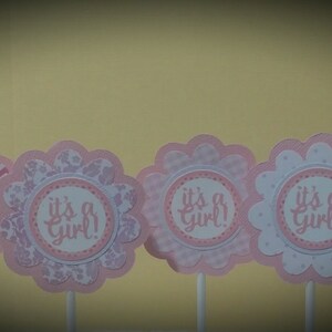 BABY GIRL Cupcake Toppers - It&#39;s a Girl Cupcake Toppers - Baby Shower Cupcake Toppers - Set of 12