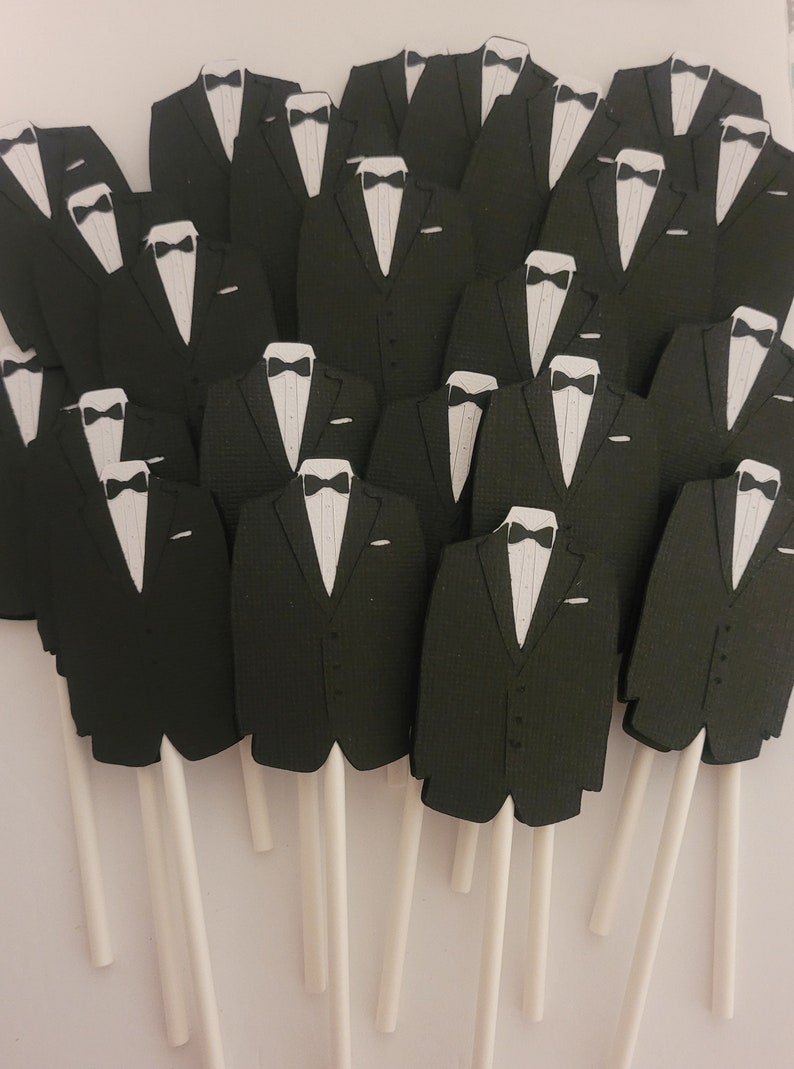 TUXEDO CUPCAKE TOPPERS Wedding Cupcake Toppers Set of 12 image 1