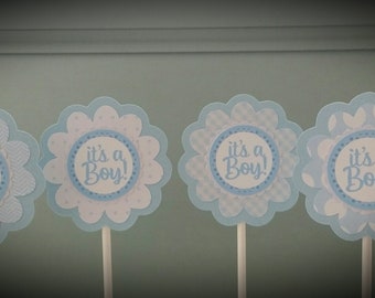 BABY BOY Cupcake Toppers - It's a Boy Cupcake Toppers - Baby Shower Cupcake Toppers - Set of 12