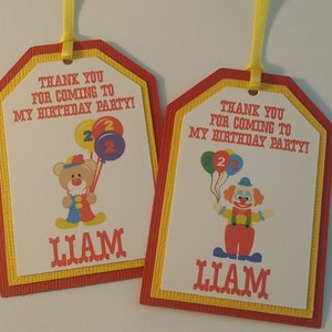 Clown Birthday Party Favor Tags - Clown Favor Tags - Circus Birthday Party - Circus Birthday Party Favor Tags - Clown - Circus - Set of 12