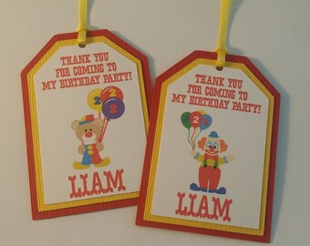 Clown Birthday Party Favor Tags - Clown Favor Tags - Circus Birthday Party - Circus Birthday Party Favor Tags - Clown - Circus - Set of 12