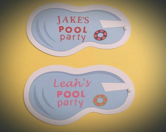 POOL PARTY INVITATIONS - Swimming Party Invitations - Birthday Party Invitations Set of 8