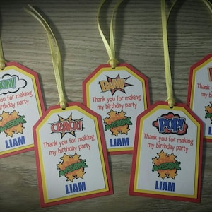 Superhero Party Favor Tags - Superhero Favor Tags - Superhero Birthday Party Favor Tags - Birthday Party Favor Tag- Set of 12
