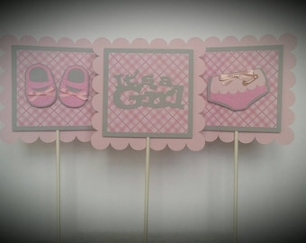 BABY CENTERPIECE STICKS - Baby Girl Centerpiece Sticks - Baby Shower Decoration - Sticks Set of 3