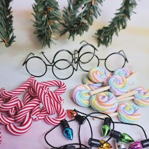 Wichtelzubehör Zuckerstange Lichterkette Mini-Lolli & Brille – niedliche Accessoires für Wichteltür oder Puppenhaus image 1