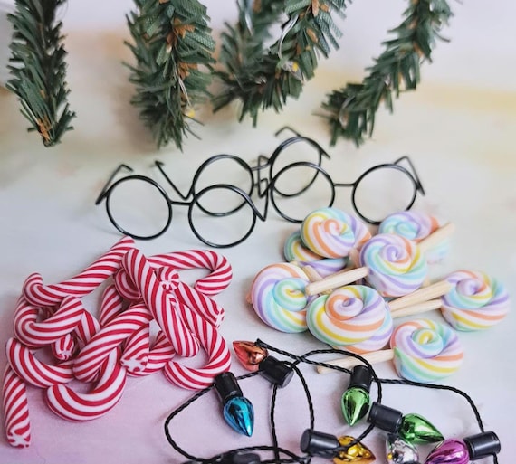 Wichtelzubehör Zuckerstange Lichterkette Mini-Lolli & Brille – niedliche Accessoires für Wichteltür oder Puppenhaus