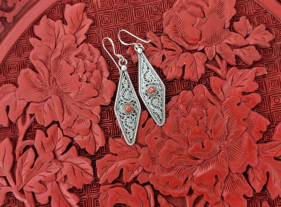 Sterling Silver Filigree Saligram Earrings // Him… - image 1