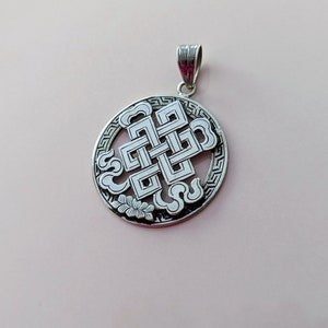 Endless Knot Buddhist Symbol Pendant // Sterling Silver Endless Knot & Lotus Jewelry // Incised Tibetan Sacred Symbol Pendant image 4