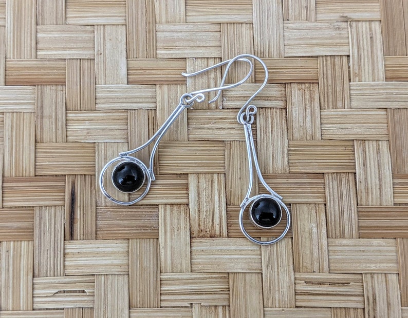Sterling Silver /& Onyx Pendulum Earrings Long Onyx Dangle Earrings Designer Onyx Earrings for Her