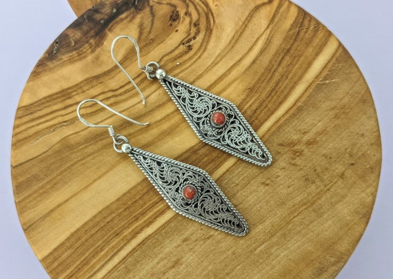 Sterling Silver Filigree Saligram Earrings // Him… - image 2