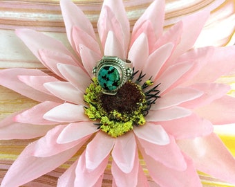 Blue Gem Turquoise Vintage Ring // Traditional Nepal Sterling Silver Jewelry // Unique Embellished Turquoise Ring