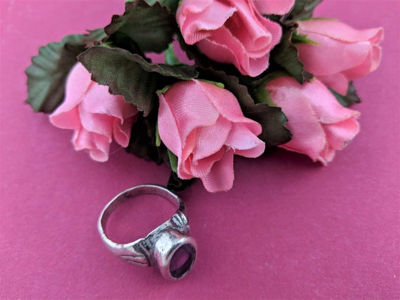 Vintage Himalayan Amethyst Ring // Size 7 Ring // Sterling Silver Ring // 1970s Jewelry // Lotus Ring // Gift for Women