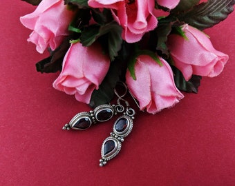 Double Garnet Earrings // Sterling Silver Red Garnet Jewelry // January Birthstone Earrings // Gemstone Earrings