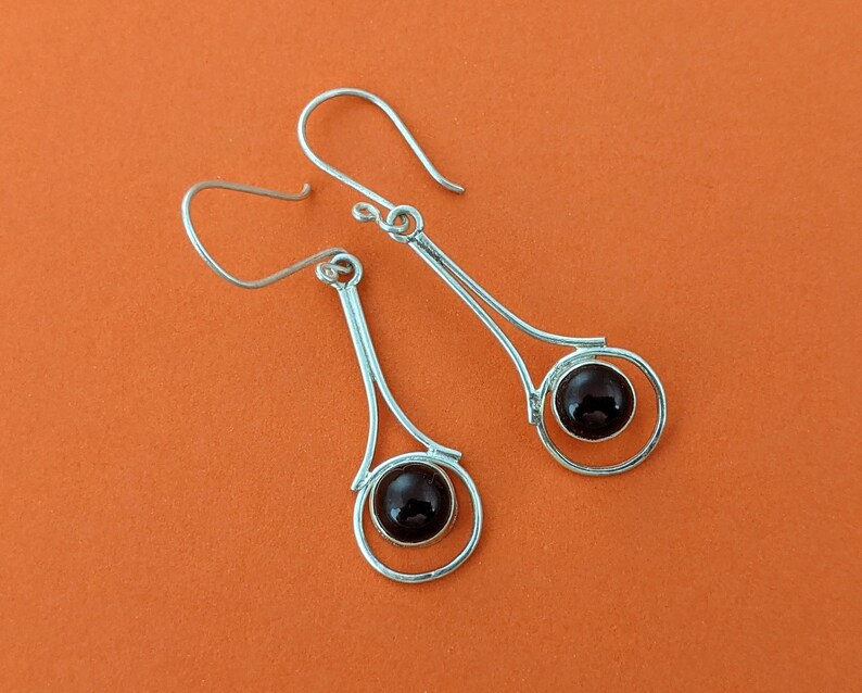 Sterling Silver /& Onyx Pendulum Earrings Long Onyx Dangle Earrings Designer Onyx Earrings for Her