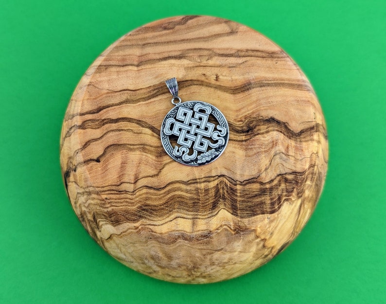 Endless Knot Buddhist Symbol Pendant // Sterling Silver Endless Knot & Lotus Jewelry // Incised Tibetan Sacred Symbol Pendant image 3