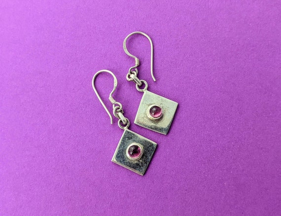 Vintage Square Dangle Earrings With Amethyst // M… - image 5