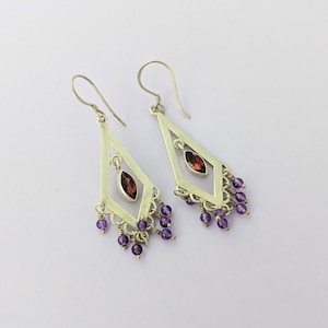 Designer Semi-Precious Stone Kite Dangle Earrings // Delicate Sterling Silver and Colorful Stone Dangles // Polygon Jewelry for Her